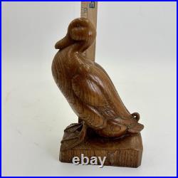 Vintage Max Huggler Carved Wood Duck Sculpture Swiss 1960 Brienz