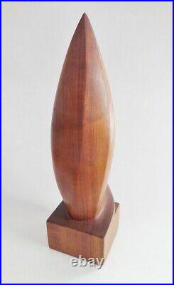 Vintage Mid Century Carved Wooden Flame Shaped Sculpture Walnut Teak Abstract