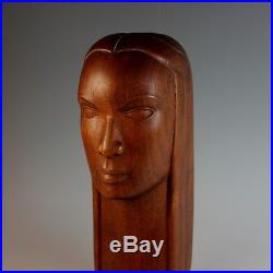 Vintage Mid Century Modern Abstract Bust Sculpture, Statue, Wood Carving