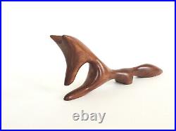 Vintage Mid Century Modern Fox Wood Sculpture