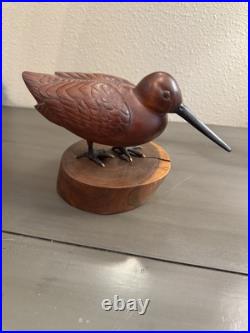 Vintage Mid-late 20th Century Carved Cherry Woodcock On Stand Signed Folk Art Vintage Mid-late 20th Century Carved Cherry Woodcock On Stand Signed Folk Art