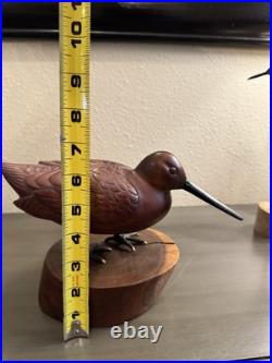 Vintage Mid-late 20th Century Carved Cherry Woodcock On Stand Signed Folk Art Vintage Mid-late 20th Century Carved Cherry Woodcock On Stand Signed Folk Art