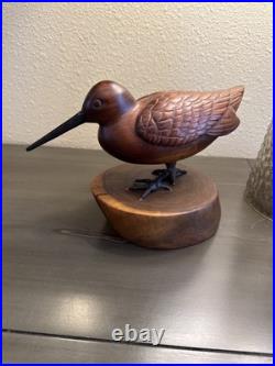 Vintage Mid-late 20th Century Carved Cherry Woodcock On Stand Signed Folk Art Vintage Mid-late 20th Century Carved Cherry Woodcock On Stand Signed Folk Art