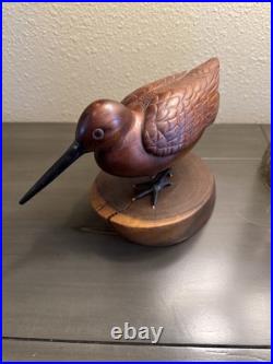 Vintage Mid-late 20th Century Carved Cherry Woodcock On Stand Signed Folk Art Vintage Mid-late 20th Century Carved Cherry Woodcock On Stand Signed Folk Art