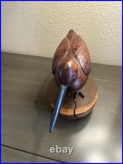 Vintage Mid-late 20th Century Carved Cherry Woodcock On Stand Signed Folk Art Vintage Mid-late 20th Century Carved Cherry Woodcock On Stand Signed Folk Art