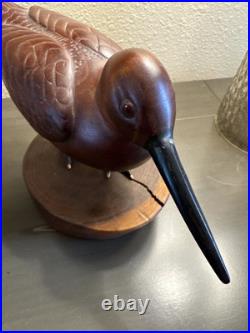 Vintage Mid-late 20th Century Carved Cherry Woodcock On Stand Signed Folk Art Vintage Mid-late 20th Century Carved Cherry Woodcock On Stand Signed Folk Art