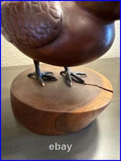 Vintage Mid-late 20th Century Carved Cherry Woodcock On Stand Signed Folk Art Vintage Mid-late 20th Century Carved Cherry Woodcock On Stand Signed Folk Art