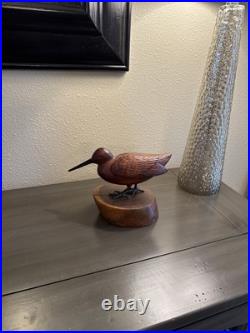 Vintage Mid-late 20th Century Carved Cherry Woodcock On Stand Signed Folk Art Vintage Mid-late 20th Century Carved Cherry Woodcock On Stand Signed Folk Art