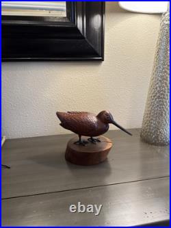 Vintage Mid-late 20th Century Carved Cherry Woodcock On Stand Signed Folk Art Vintage Mid-late 20th Century Carved Cherry Woodcock On Stand Signed Folk Art