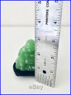 Vintage Miniature Carved Jade Chinese Buddha Statue Sculpture With Wood Stand 3H