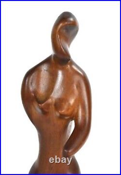 Vintage Modernist Abstracted Carved Wood Sculpture of Nude Woman