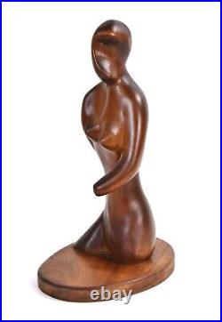 Vintage Modernist Abstracted Carved Wood Sculpture of Nude Woman