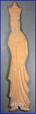 Vintage Mystical Spiritual Being Hand Carved Wood Relief Panel Wall Art King