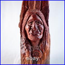 Vintage Native American Chief Handcraft Curved Wood Sculpture Size 20L x 5W