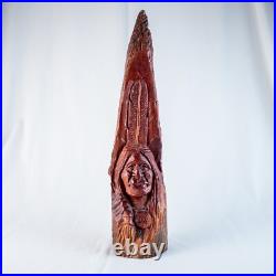 Vintage Native American Chief Handcraft Curved Wood Sculpture Size 20L x 5W