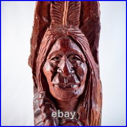 Vintage Native American Chief Handcraft Curved Wood Sculpture Size 20L x 5W
