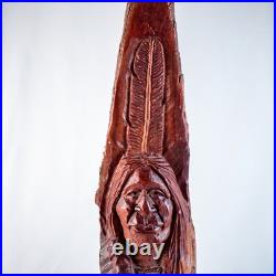 Vintage Native American Chief Handcraft Curved Wood Sculpture Size 20L x 5W