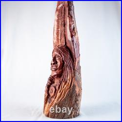 Vintage Native American Chief Handcraft Curved Wood Sculpture Size 20L x 5W