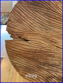 Vintage Nature Inspired Hand-Carved Wood Sculpture Disc Abstract Contemporary