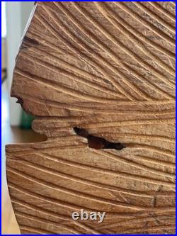 Vintage Nature Inspired Hand-Carved Wood Sculpture Disc Abstract Contemporary