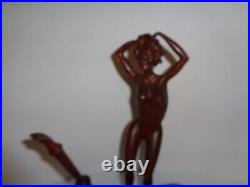 Vintage Nude Wooden Woman Hand Carved Sculpture Statue Desk Pen Holder