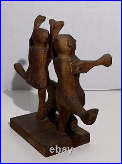 Vintage Old American Folk Art Carved Wood People & Dog Figurine Sculpture