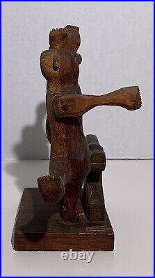 Vintage Old American Folk Art Carved Wood People & Dog Figurine Sculpture