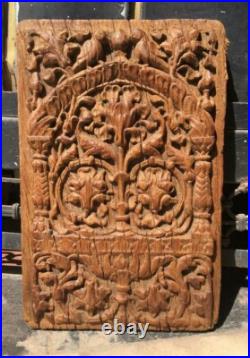 Vintage Old Hand Carved Wooden Rare Parrot, Flower Figure Wall Hanging Panel