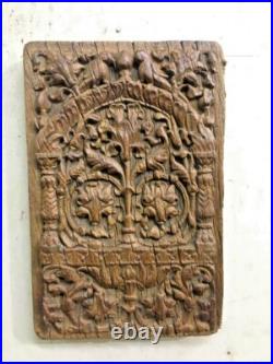 Vintage Old Hand Carved Wooden Rare Parrot, Flower Figure Wall Hanging Panel