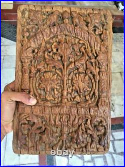 Vintage Old Hand Carved Wooden Rare Parrot, Flower Figure Wall Hanging Panel