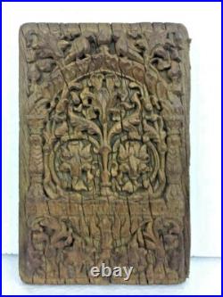 Vintage Old Hand Carved Wooden Rare Parrot, Flower Figure Wall Hanging Panel