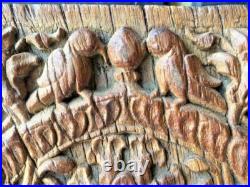Vintage Old Hand Carved Wooden Rare Parrot, Flower Figure Wall Hanging Panel
