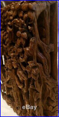 Vintage Ornately Carved BALI Wood Sculpture 3-D Relief HINDU Gods RAMA & SITA