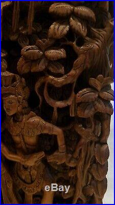 Vintage Ornately Carved BALI Wood Sculpture 3-D Relief HINDU Gods RAMA & SITA