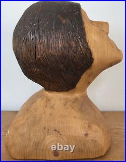 Vintage Outsider Art Weird Carved Wooden Wood Woman Bust Sculpture Piece 12