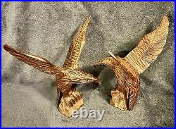 Vintage Pair Carved Ironwood Eagle Sculptures 11&10.9