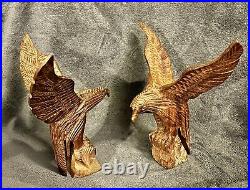 Vintage Pair Carved Ironwood Eagle Sculptures 11&10.9