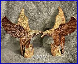 Vintage Pair Carved Ironwood Eagle Sculptures 11&10.9