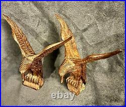 Vintage Pair Carved Ironwood Eagle Sculptures 11&10.9