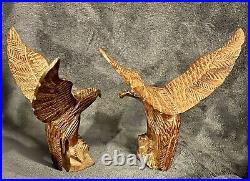 Vintage Pair Carved Ironwood Eagle Sculptures 11&10.9