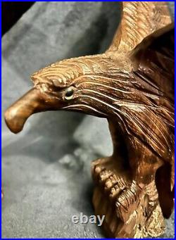 Vintage Pair Carved Ironwood Eagle Sculptures 11&10.9