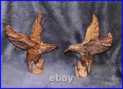 Vintage Pair Carved Ironwood Eagle Sculptures 11&10.9