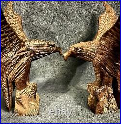 Vintage Pair Carved Ironwood Eagle Sculptures 11&10.9