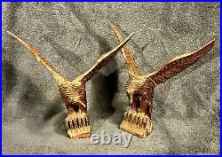 Vintage Pair Carved Ironwood Eagle Sculptures 11&10.9