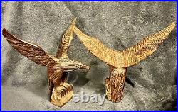 Vintage Pair Carved Ironwood Eagle Sculptures 11&10.9