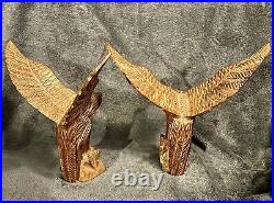 Vintage Pair Carved Ironwood Eagle Sculptures 11&10.9