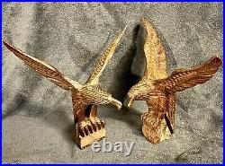 Vintage Pair Carved Ironwood Eagle Sculptures 11&10.9