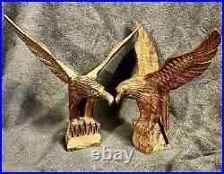 Vintage Pair Carved Ironwood Eagle Sculptures 11&10.9