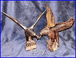 Vintage Pair Carved Ironwood Eagle Sculptures 11&10.9