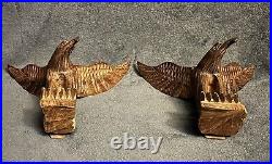 Vintage Pair Carved Ironwood Eagle Sculptures 11&10.9